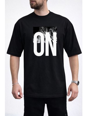 Caddekombin Erkek Doğa Temalı On Yazı Baskılı Bisiklet Yaka Siyah T-Shirt