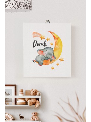 Lilabio Isme Özel Çocuk Odası Kanvas Tablo Fil (17X21 Cm)