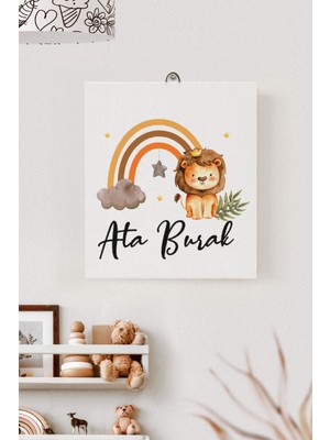 Lilabio Isme Özel Çocuk Odası Kanvas Tablo Aslan (17X21 Cm)
