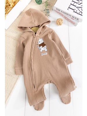 Babymod Kapişonlu Ayıcık Desenli 100% Pamuk Erkek Bebek Tulum