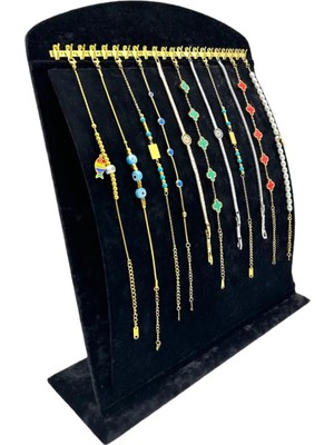 Sezgin Kutu ve Aksesuar Oval Dikey Bileklik ve Zincirlik Standı Siyah Süet