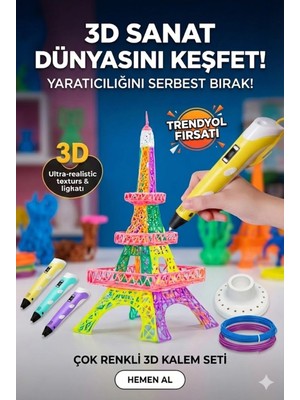 Mey İthalat 3D Kalem Seti (Sarı) Dijital Göstergeli + 3 Renk Filament Hediyeli Eğitici Yazıcı Abs/pla Uyumlu
