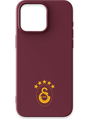iPhone 15 Pro Uyumlu Galatasaray 5 Yıldız Sarı Arma Bordo Silikon Lisanslı Telefon Kılıfı