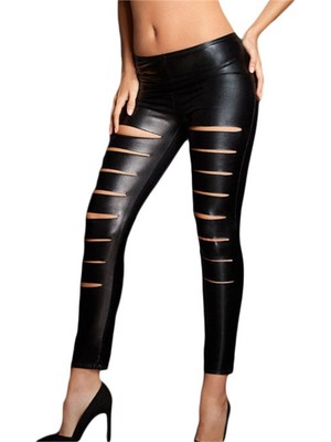 İlkyaz Fashion Ieg™ B101289 Yırtık Deri Tayt Görünümlü Lame Tayt