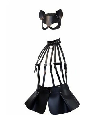 İlkyaz Fashion Ieg™ Siyah Etek Deri Harness Detaylı Etek Zımbalı Mini Etek - BRF1313