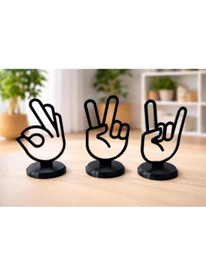 MisterionStudio Dekoratif El Işareti Biblo Seti 3’lü | Modern Masa & Ofis Dekoru | Minimal Tasarım 19CM