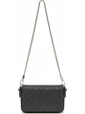 Zerva Queen Kadın Siyah Taşlı Zincir Askılı Mini Omuz ve Çapraz Çanta – Gece & Abiye Çantası