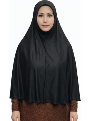 Moda Nokta Hazır Türban Peçeli Pratik Eşarp Tesettür Nikaplı Hijab Namaz Örtüsü Sufle (3xl) Siyah Penye Kumaş