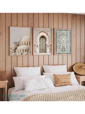 Pam Studio Islami Mimari Temalı Üçlü Duvar Tablosu Geometrik Desen Dekoratif Set