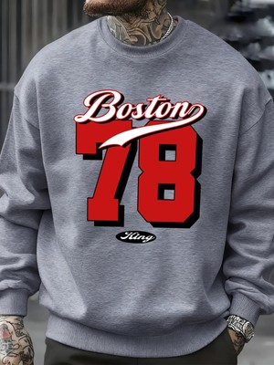 Boston Numarası 78 Baskılı Erkek Kazak Rahat Hip Hop Kazaklar Vintage Büyük Boy Bisiklet Yaka