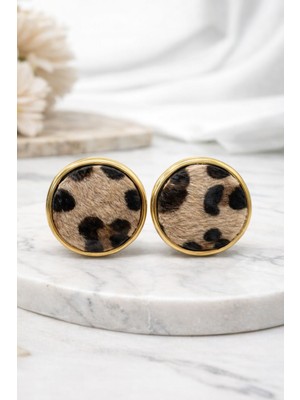 Vipfoni Yuvarlak Leopar Çelik Kadın Küpe