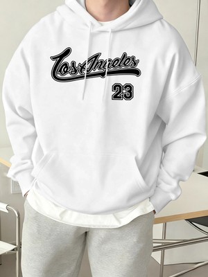 Los Angeles Number 23 Baskılı Üst Giyim Erkek Sokak Modası Günlük Kapüşonlu Üst Basit Rahat S