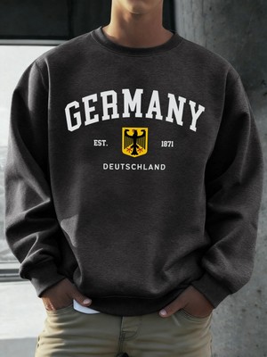 Almanya Deutschland Ulusal Amblem Baskı Erkekler Kazak Moda Polar Kazak Retro Rahat Uzun Koll