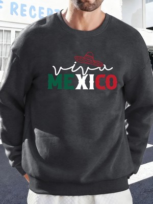 Meksika Yaratıcı Harf Baskılı Günlük Sokak Giyimi Erkek Polar Yüksek Bel Sweatshirt Spor Bisi