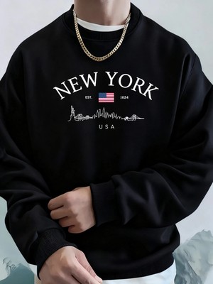 New York Abd Baskılı Kapüşonlular Erkek Moda Temelleri Tişörtü Spor Günlük Üstler Sokak Sıcak