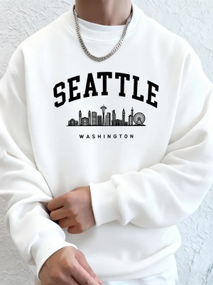 Seattle Washington Mektup Yaratıcı Baskılı Moda Spor Giyim Erkek Cep Sıcak Üst Polar Tüm Maç