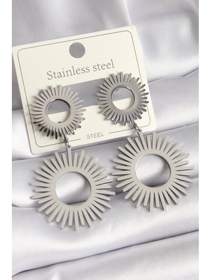 Kaia Life 316L Çelik Gümüş Renk Sallantı Güneş Model Kadın Küpe