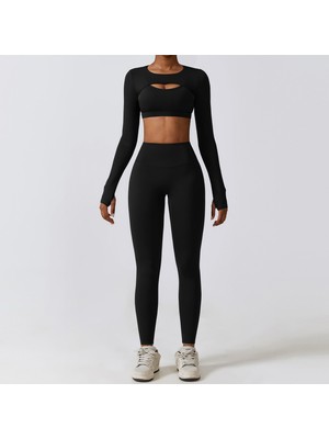 Yuna Sport Kadın 2'li Parmak Geçmeli Uzun Kollu ve Arkası Büzgülü Spor Tayt Spor Takımı (Bra Dahil Değildir)