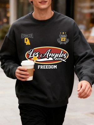 Los Angeles California 23 Baskı Sonbahar Erkek Kazak Büyük Beden Yumuşak Giyim Sokak Sıcak Üs