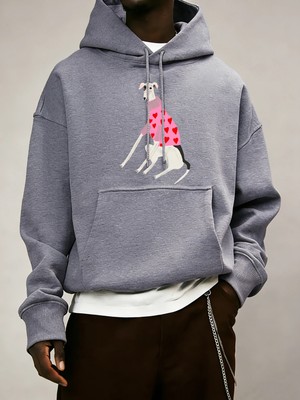 Greyhound Kazak Giyen Baskı Erkekler Sonbahar Sıcak Polar Kapüşonlular Gevşek Yumuşak Uzun Ko