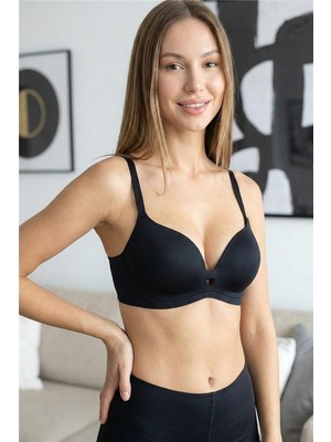 Siyah Silkair Lazer Kesim Destekli Sütyen – Push-Up, Kopçalı, Ayarlanabilir Askı, Iz Yapmayan