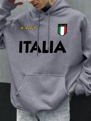 Italya Italyan Bayrağı Tasarım Erkekler Hoodie Polar Kapüşonlular Cep Yumuşak Hoody Sonbahar