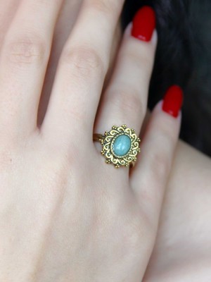 Esha Store Doğal Taş Amazonit Doğal Taşlı Antik Ayarlanabilir Kadın Yüzük EUY91AOT