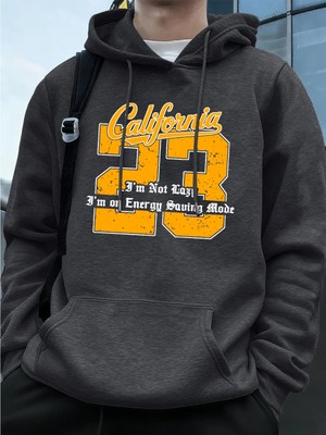 Kaliforniya 23 Mektup Baskı Hoodie Erkek Kış Polar Sıcak Kazak Koşu Cep Kazak Sportif Gevşek