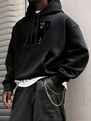 Komik Dachshund Baskı Erkekler Genç Kazak Klasik Sıcak Kapşonlu Hip Hop Gevşek Basit Giyim Ra