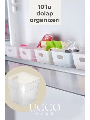 Ucco 10’lu Mini Dolap & Buzdolabı Kapağı Organizer Seti – Mat Şeffaf | 9X9X9 cm | Çok Amaçlı Düzenleyici