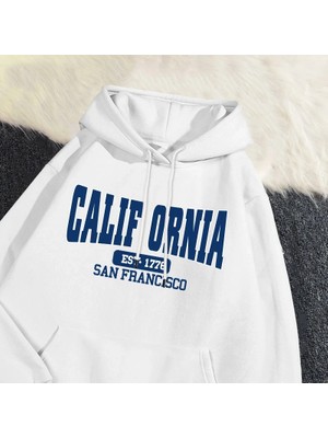 Sonbahar Kış Bayan Kapüşonlular California Est 1776 San Francisco Baskılı Kazak Sıcak Polar R
