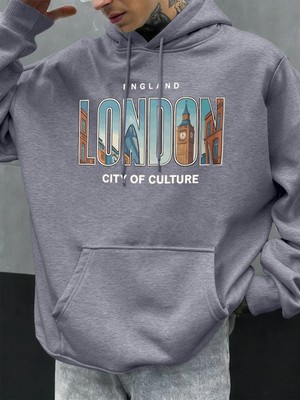 Londra Şehir Baskıları Sonbahar Erkekler Hoody Cep Kapüşonlu Üst Hip Hop Moda Giyim Kişilik R