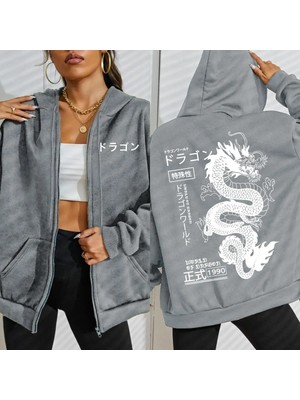 Dünya Ejderha Özel 1990 Desen Kadın Fermuarlı Kapüşonlu Kıyafet Trendy Polar Hoody Rahat Sonb