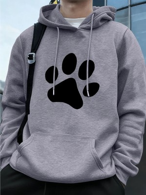 Basit Taban Desen Baskılı Erkek Sweatshirtleri Kışlık Bol Kapüşonlu Üstler Spor Cepli Polar S