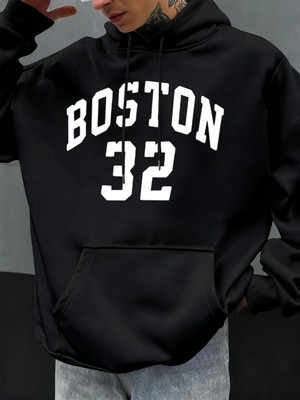 Boston Numarası 32 Desen Erkekler Hoody Cep Büyük Boy Hoodie Hip Hop Moda Giysiler Sonbahar R