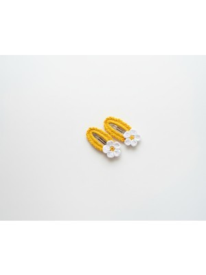 Winy Concept El Örgüsü Sarı Zeminli Beyaz Papatya Çıt Çıt Toka Seti - 2’li Örgü Toka