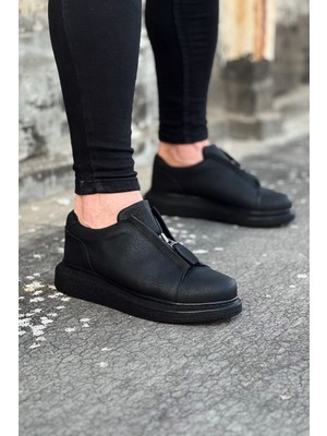Zapatos WG010 Erkek Günlük Fermuarlı Cilt Spor Sneaker Ayakkabı Cst - Siyah