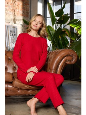 Modavera Interlok Kumaşlı Rahat Pamuklu Kadın Pijama Takımı