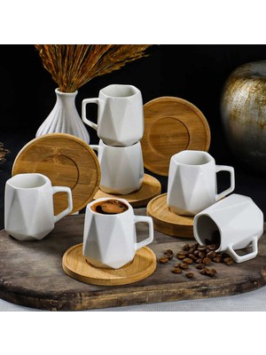 Hype Store 12647 Emilia Bambu Tabaklı 12 Parça Türk Kahvesi Fincan Takımı