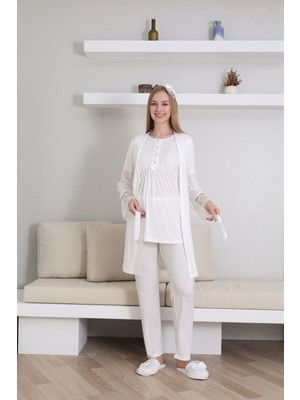 Erdeniz Tekstil Doğum Öncesi ve Sonrası Kullanıma Uygun Hamile Lohusa Pijama/sabahlık Takımı-3 Parça