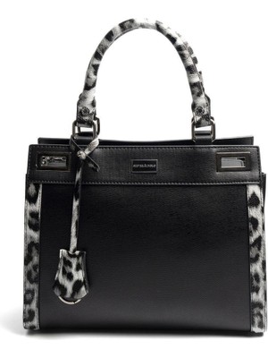 Silver & Polo SP1174 Kadın El Çantası Düz Siyah-Siyah-Leopar Gri