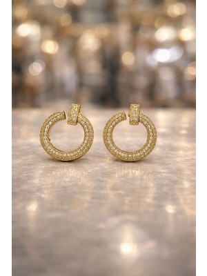 Nora Vıp 14K Taşlı Halka Altın Küpe Gold