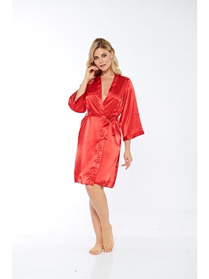 İlkyaz Fashion Ieg™ Kırmızı Ipek Saten Sabahlık - 14001