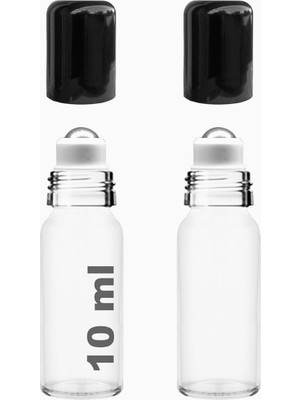 Hype Store 10 ml Çelik Roll On Şişesi 10 cc Sızdırmaz Siyah Kapaklı Cam Şişe 2 Adet (Şeffaf, 10)