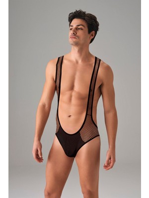 İlkyaz Fashion Ieg™ Siyah Erkek  File Kumaş Askılı Jockstrap Body 3053