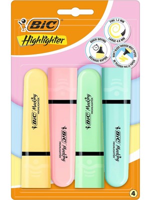 Hype Store Marking Flat Higlighter Pastel Fosforlu Kalem 4'lü Blister, 4 Pastel Renk (Sarı, Mavi, Pembe, Yeşil)