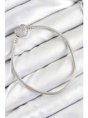 Kaia Life Pirinç Charm Zirkon Taşlı Kalp Model Gümüş Renk Kadın Bileklik