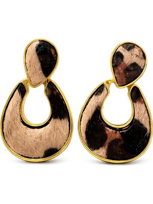 Vipfoni Sallantılı Damla Leopar Çelik Kadın Küpe