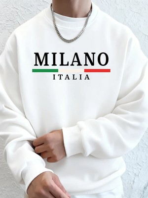 Milano Italya Bayrağı Renkli Baskılı Erkekler Kazak Kış Polar Sıcak Kapüşonlular Kore Gevşek