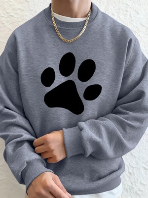 Basit Taban Desenli Baskılı Erkek Sweatshirt Kışlık Bol Kapüşonlu Spor Bisiklet Yaka Polar Sı